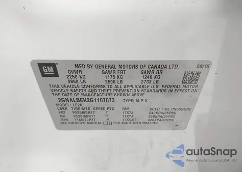 2016 Chevrolet Equinox Ls из США, поврежденный, VIN 2GNALBEK2G1107073